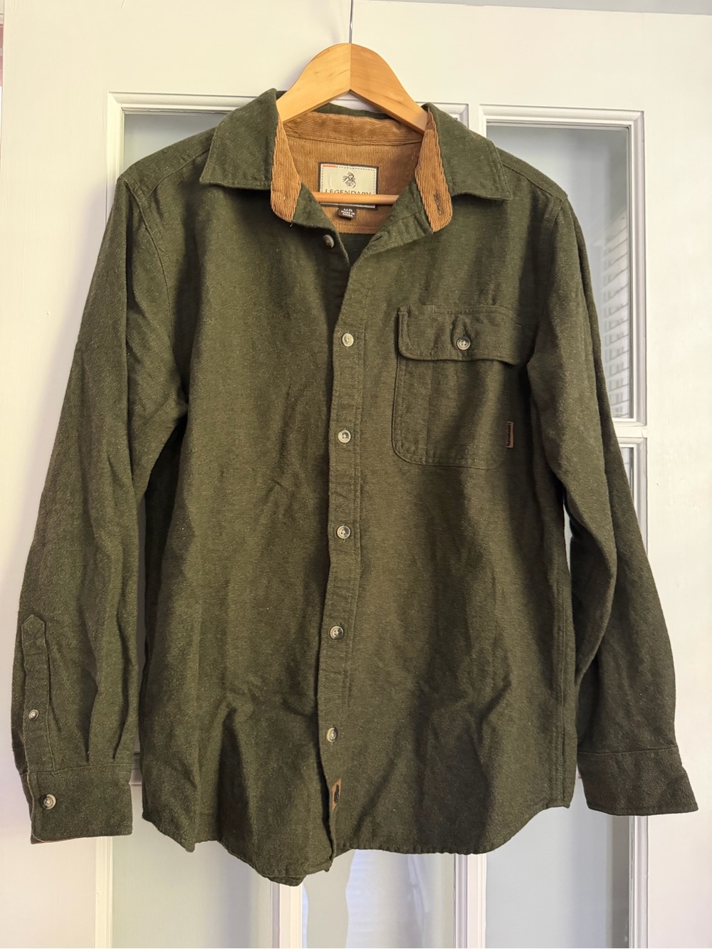 Legendary Whitetails Olive Green Button-Up Shirt Jacket with Tan Collar